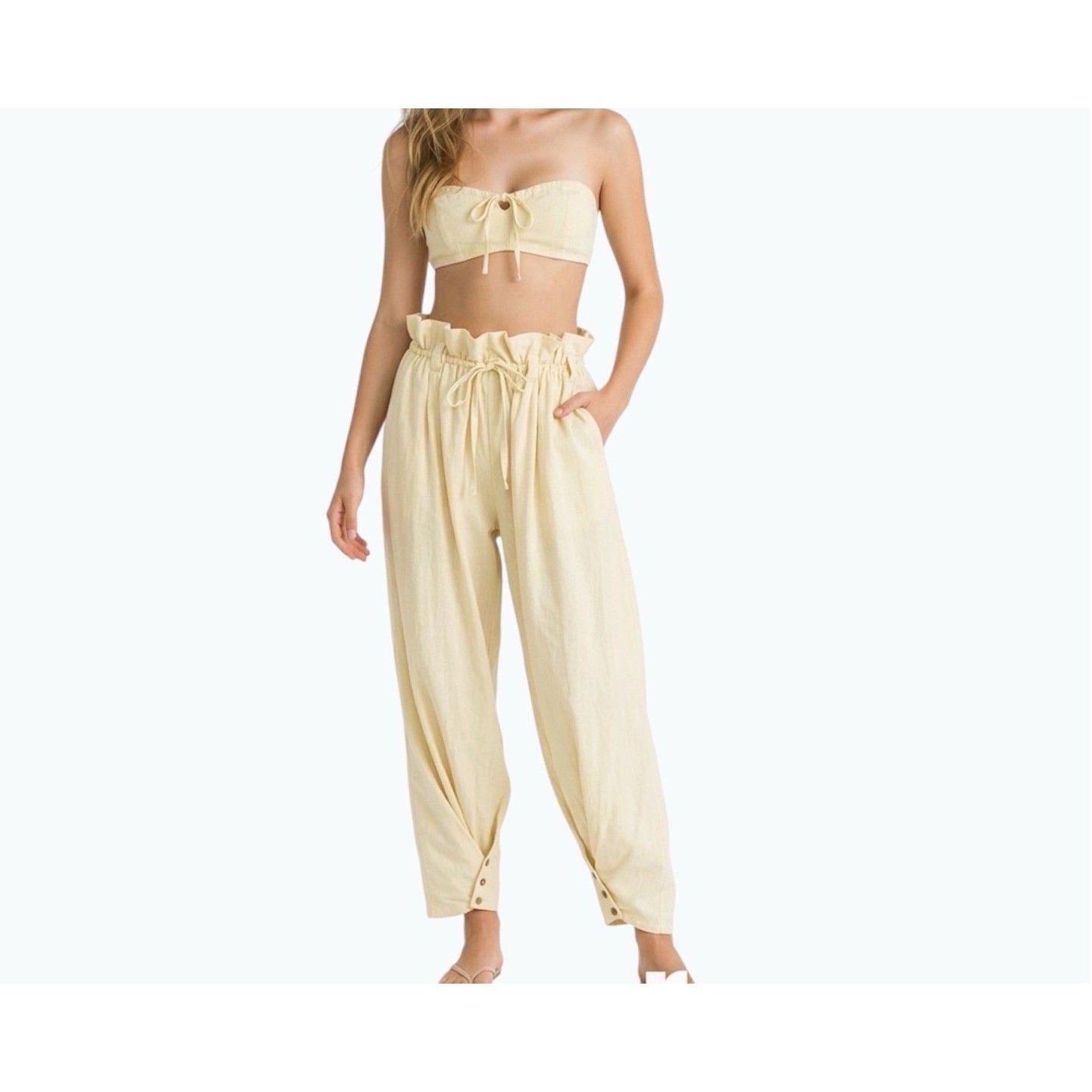 Free People Xs Yellow Plum Paperbag Waist Harem Pants Button Ankle Nwt